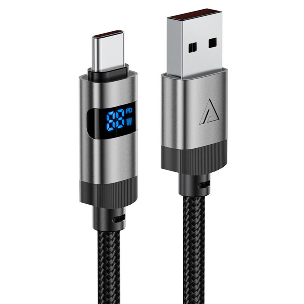 Dátový a nabíjací kábel USB-A - USB-C Acefast C15-04 Display, 66W, 1.2m, čierny