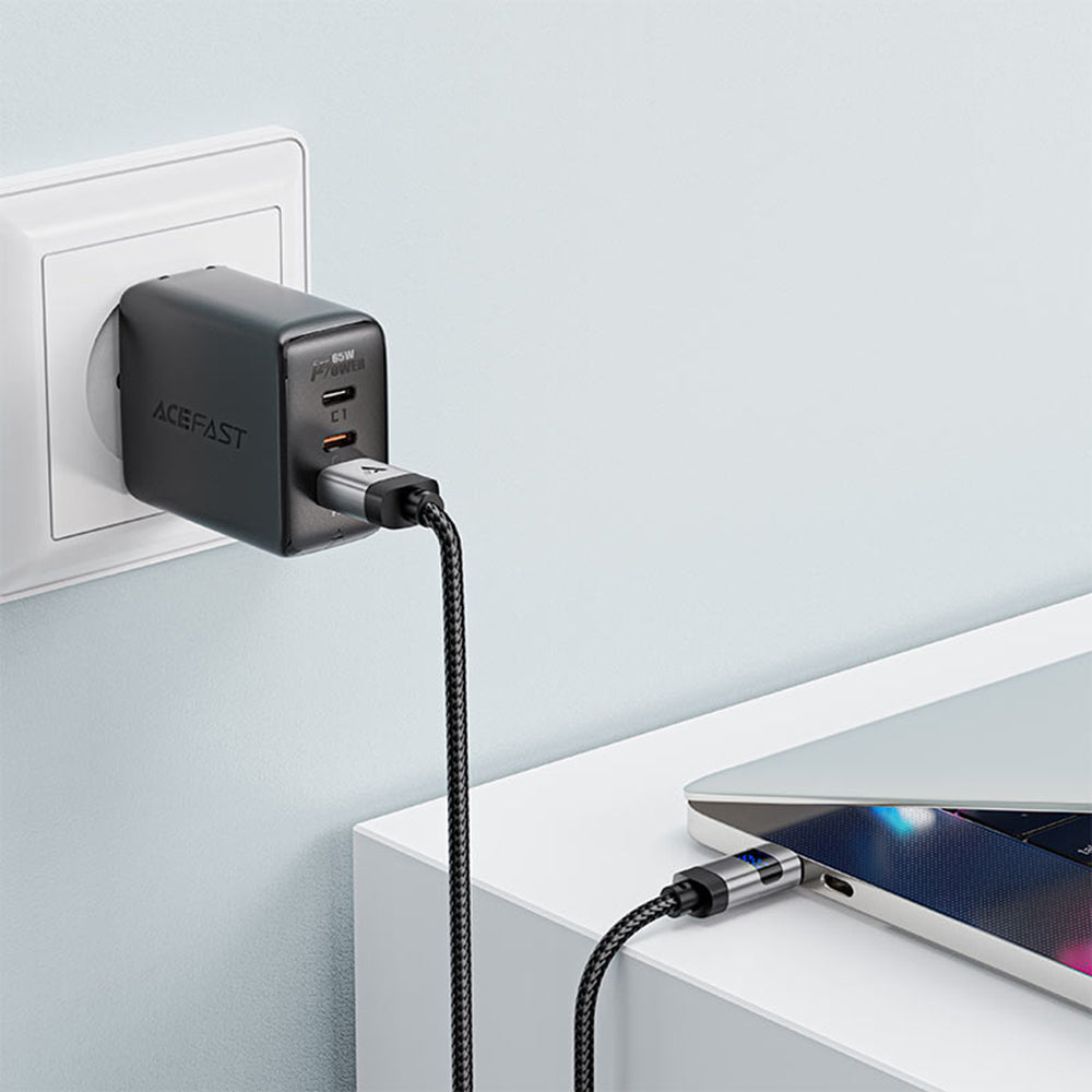 Dátový a nabíjací kábel USB-A - USB-C Acefast C15-04 Display, 66W, 1.2m, čierny