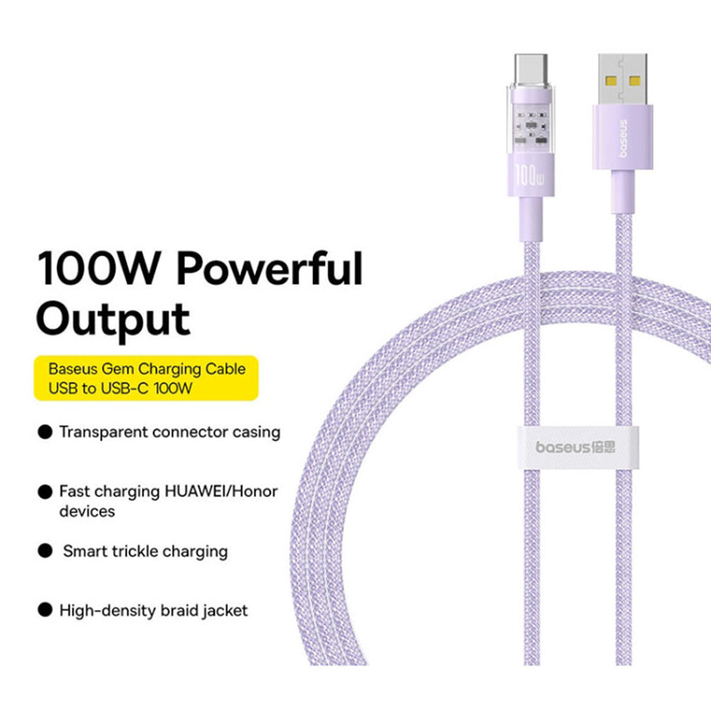 Dátový a nabíjací kábel USB-A - USB-C Baseus Gem, 100W, 2m, Fialový P10373002511-01
