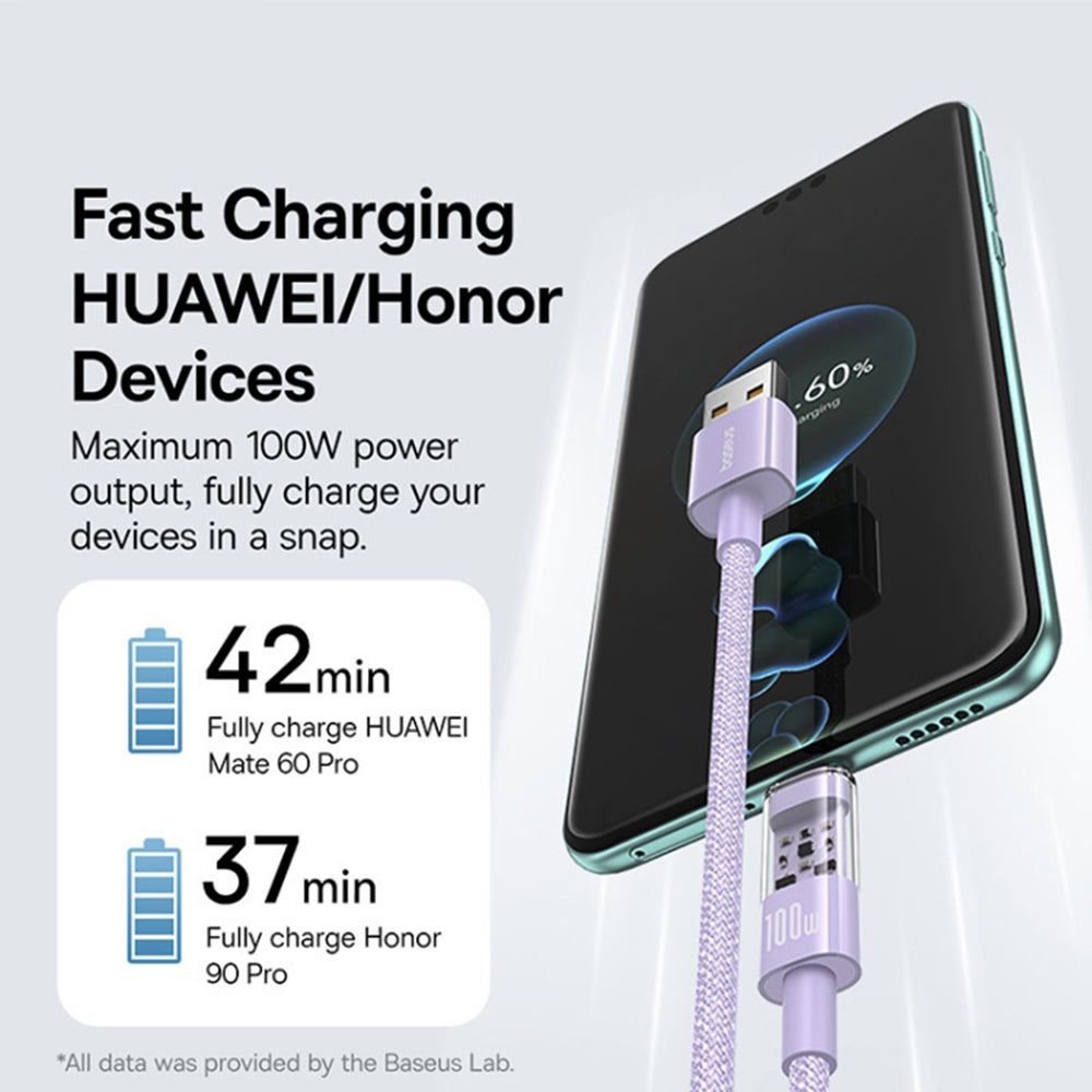 Dátový a nabíjací kábel USB-A - USB-C Baseus Gem, 100W, 2m, Fialový P10373002511-01