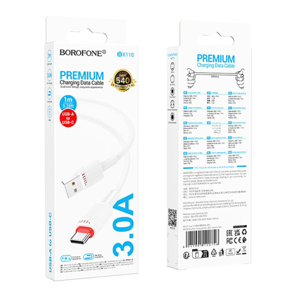 Dátový a nabíjací kábel USB-A - USB-C Borofone BX110 Beneficio, 18W, 1m, Biela