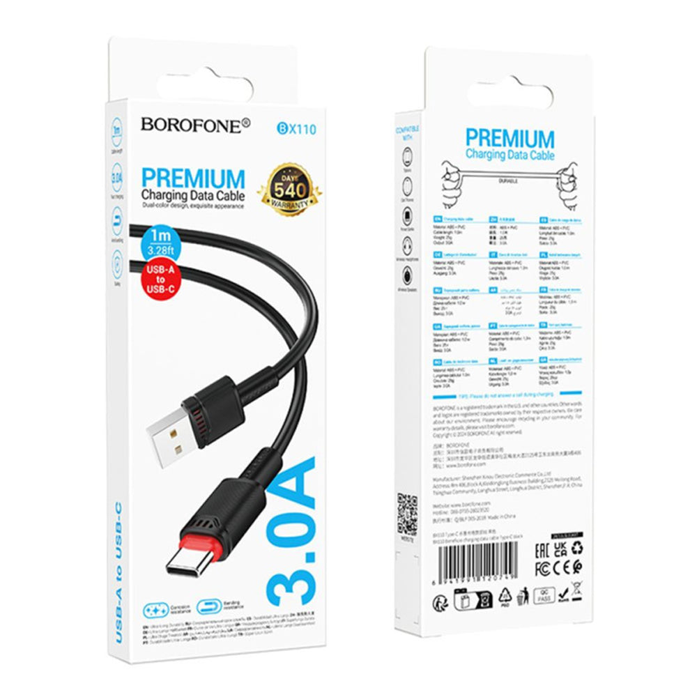 Dátový a nabíjací kábel USB-A - USB-C Borofone BX110 Beneficio, 18W, 1m, čierny