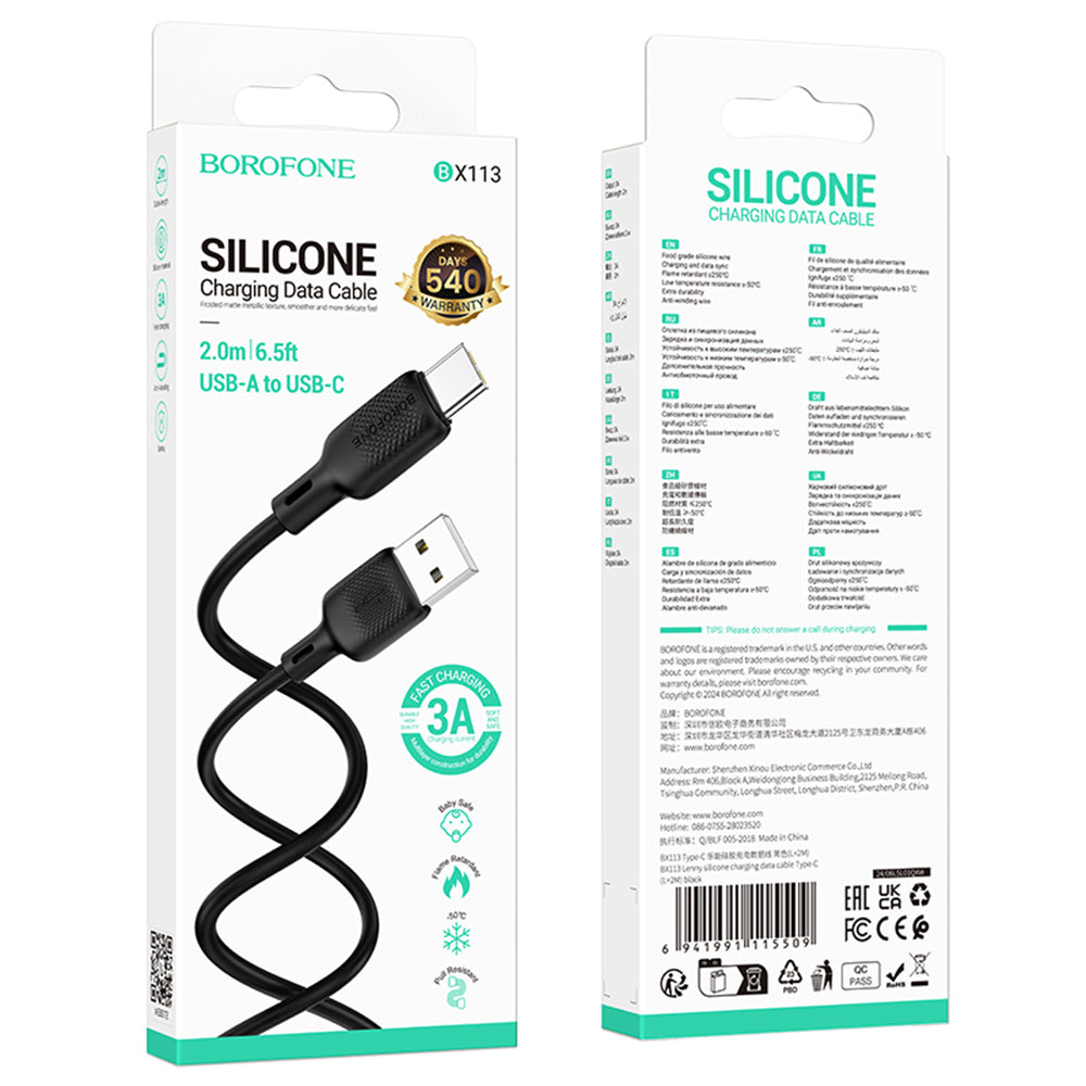 Dátový a nabíjací kábel USB-A - USB-C Borofone BX113 Lenny, 18W, 2m, čierny