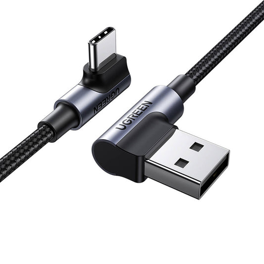 Dátový a nabíjací kábel USB-A - USB-C UGREEN US176 Angled, 18W, 3m, Sivý