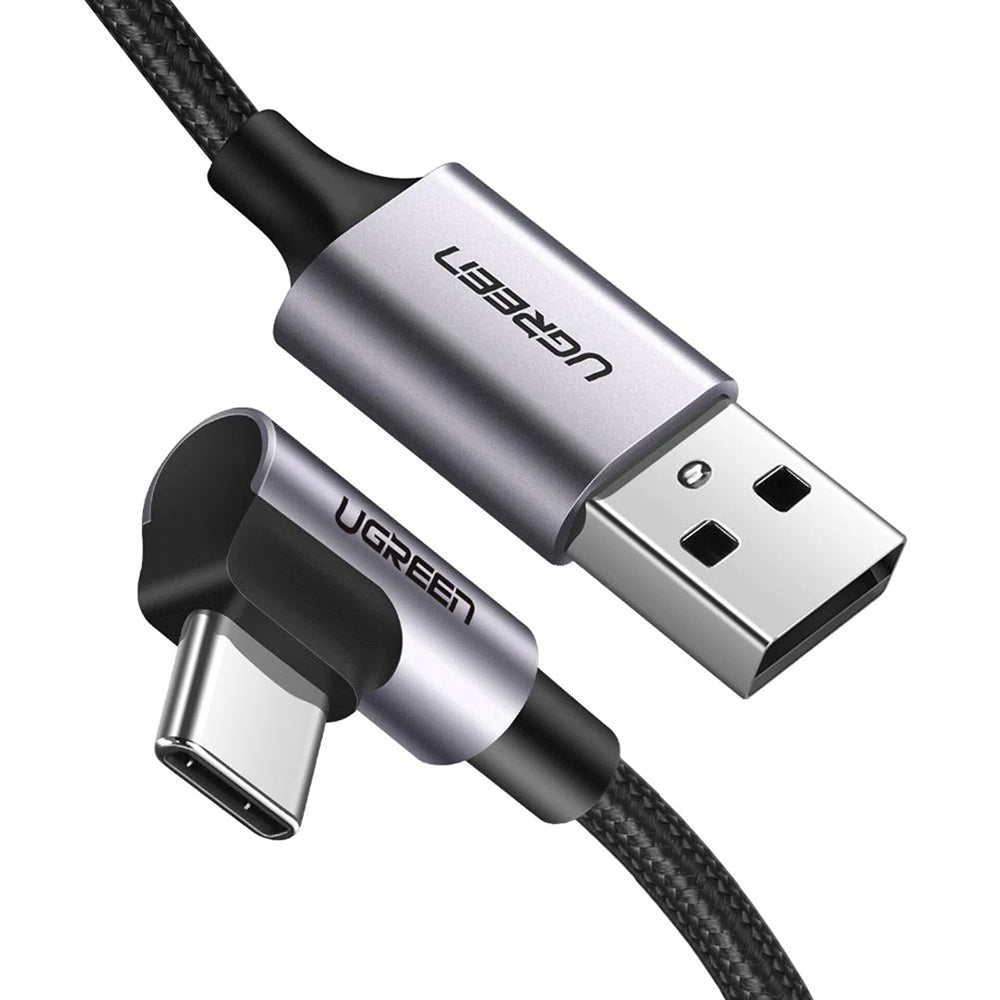 Dátový a nabíjací kábel USB-A - USB-C UGREEN US284 Angled, 18W, 0.5m, Sivý