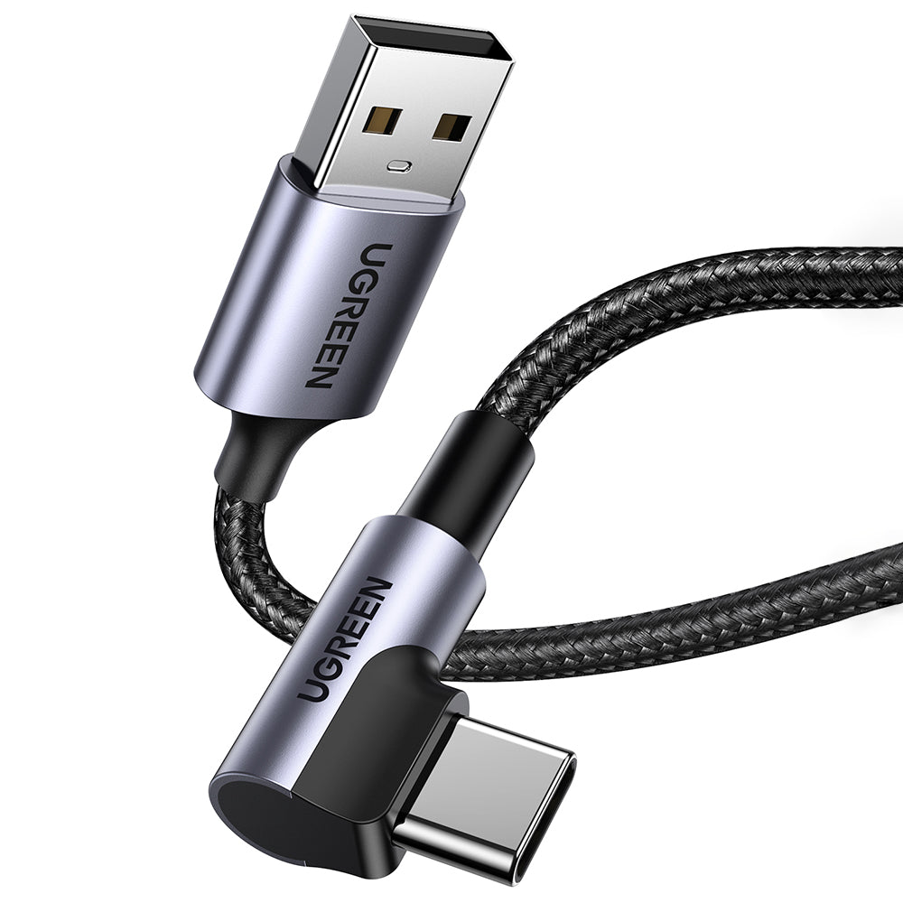 Dátový a nabíjací kábel USB-A - USB-C UGREEN US284 Angled, 18W, 0.5m, Sivý