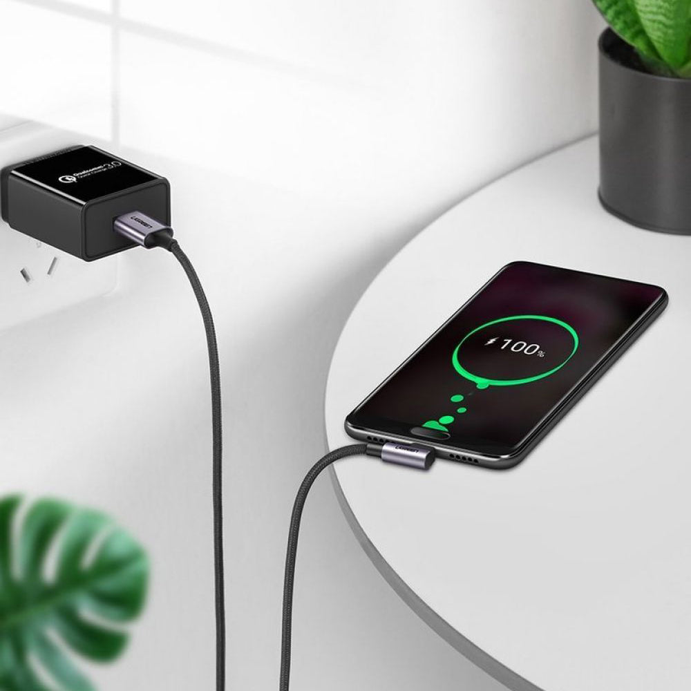 Dátový a nabíjací kábel USB-A - USB-C UGREEN US284 Angled, 18W, 0.5m, Sivý