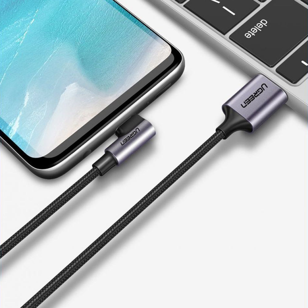 Dátový a nabíjací kábel USB-A - USB-C UGREEN US284 Angled, 18W, 0.5m, Sivý