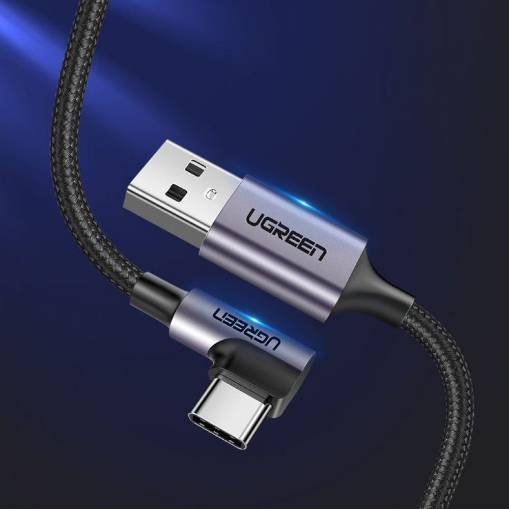 Dátový a nabíjací kábel USB-A - USB-C UGREEN US284 Angled, 18W, 0.5m, Sivý