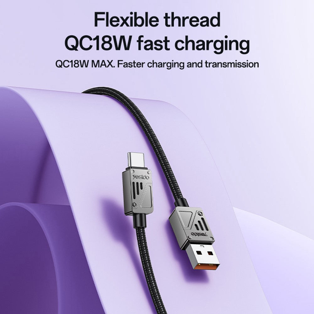 Dátový a nabíjací kábel USB-A - USB-C Yesido CA135C, 18W, 1.2m, Čierny