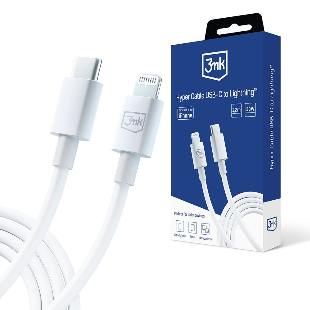Dátový a nabíjací kábel USB-C - Lightning 3MK Hyper, 20W, 1,2 m, biely