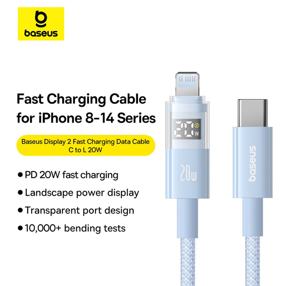 Dátový a nabíjací kábel USB-C - Lightning Baseus Display 2, 20W, 2m, Modrý P10382703311-01