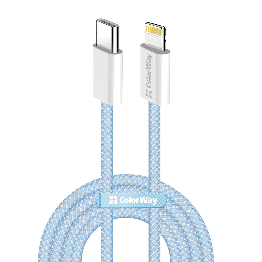 Dátový a nabíjací kábel USB-C - Lightning ColorWay CW-CBPDCL061, 27W, 1m, Modrý