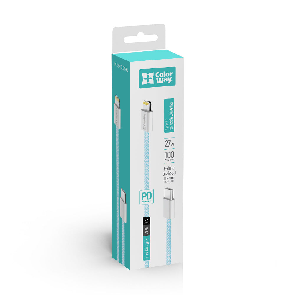 Dátový a nabíjací kábel USB-C - Lightning ColorWay CW-CBPDCL061, 27W, 1m, Modrý