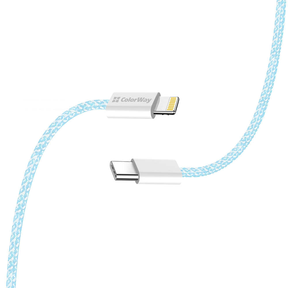 Dátový a nabíjací kábel USB-C - Lightning ColorWay CW-CBPDCL061, 27W, 1m, Modrý