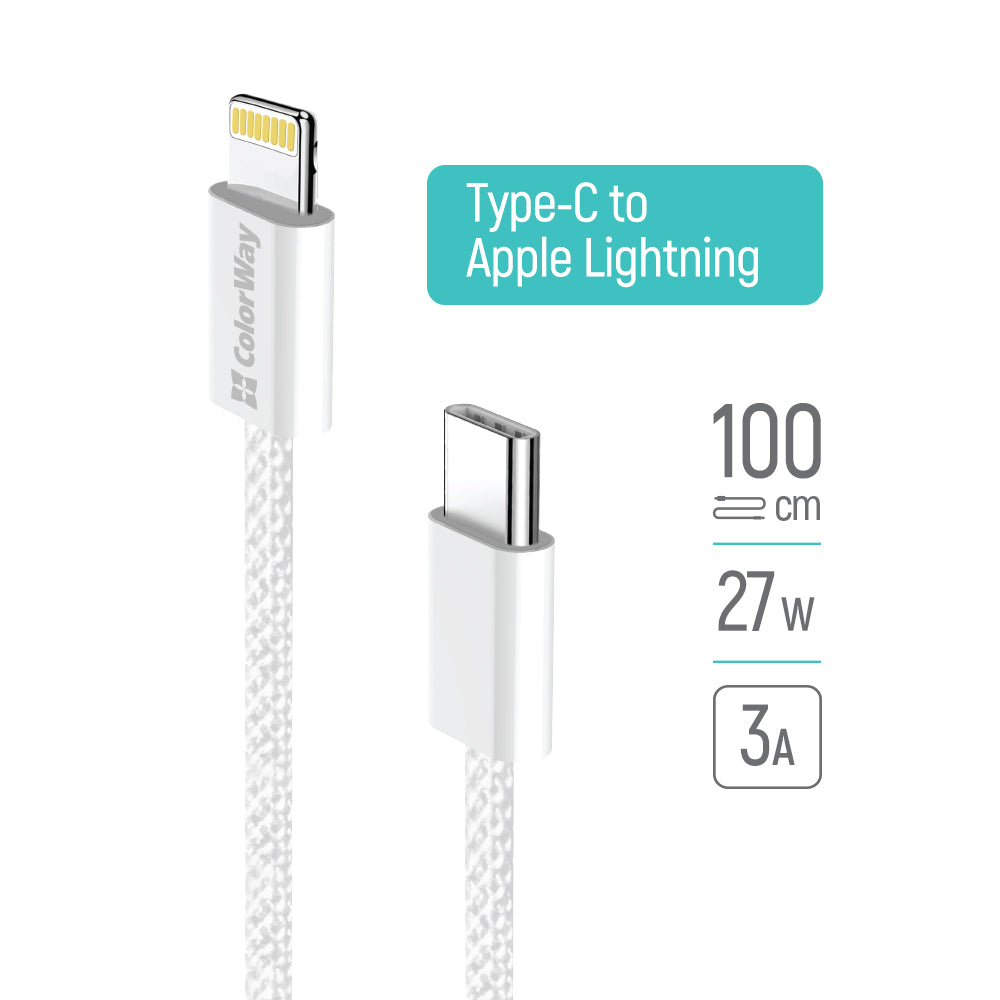 Dátový a nabíjací kábel USB-C - Lightning ColorWay CW-CBPDCL061, 27W, 1m, Sivý
