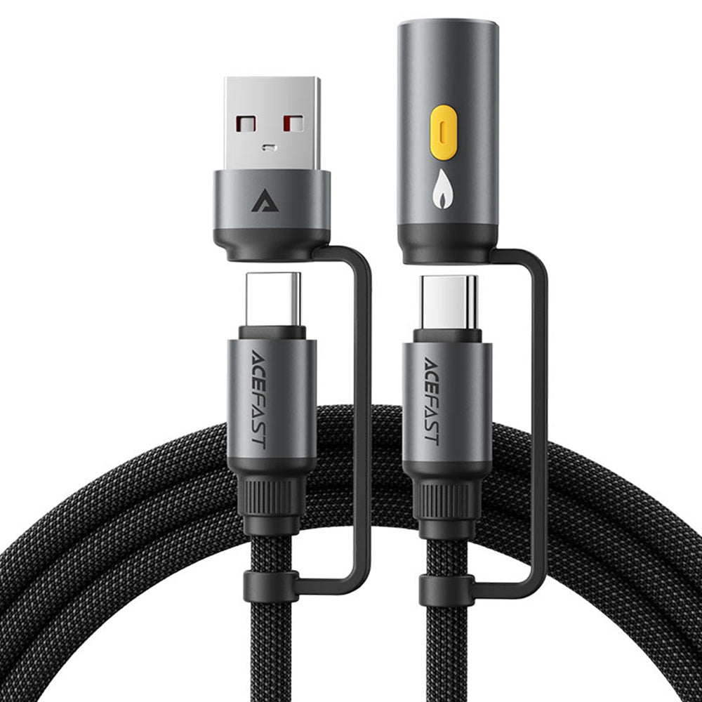 Dátový a nabíjací kábel USB-C / USB-A - USB-C / Elektrický zapaľovač Acefast J6, 60W, 1.2m, čierny