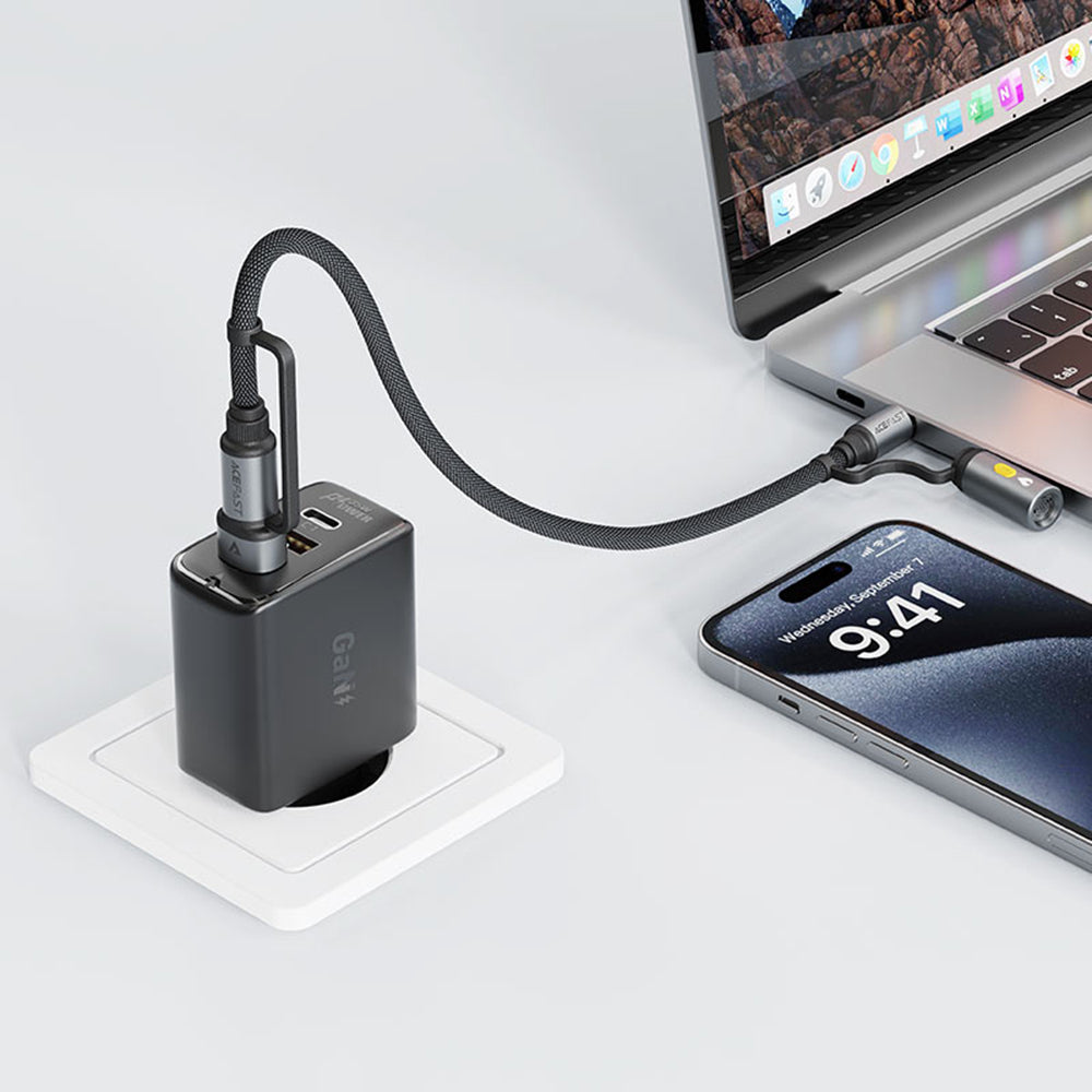 Dátový a nabíjací kábel USB-C / USB-A - USB-C / Elektrický zapaľovač Acefast J6, 60W, 1.2m, čierny