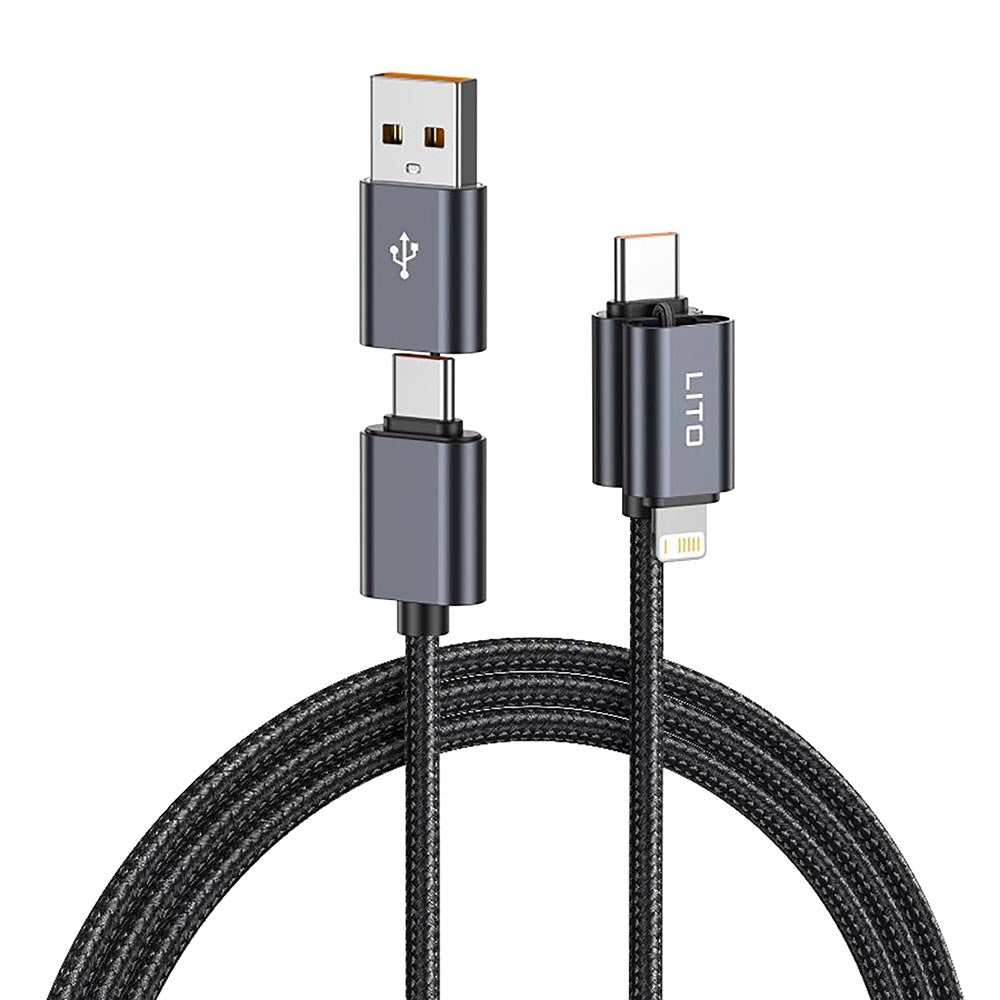 Dátový a nabíjací kábel USB-C / USB-A - USB-C / Lightning Lito LD21, 100W, 1m, čierny