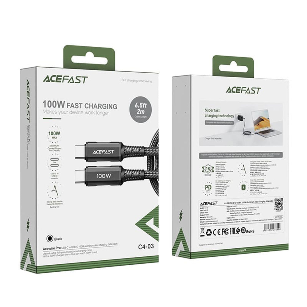 Dátový a nabíjací kábel USB-C - USB-C Acefast C4-03, 100W, 2m, čierny