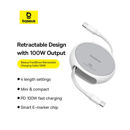 Dátový a nabíjací kábel USB-C - USB-C Baseus Pathfinder Retractable, 100W, 1m, Biela P10368400211-00