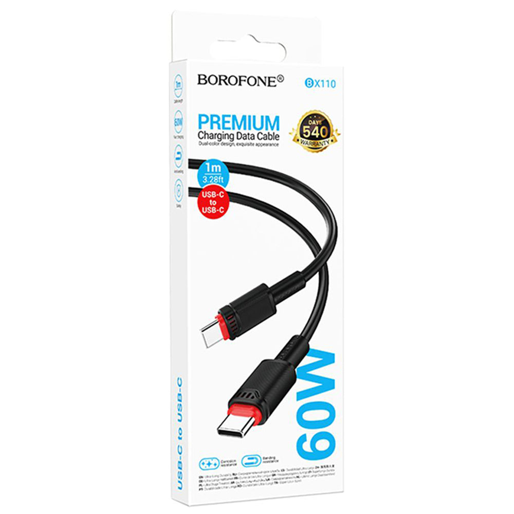 Dátový a nabíjací kábel USB-C - USB-C Borofone BX110 Beneficio, 60W, 1m, čierny