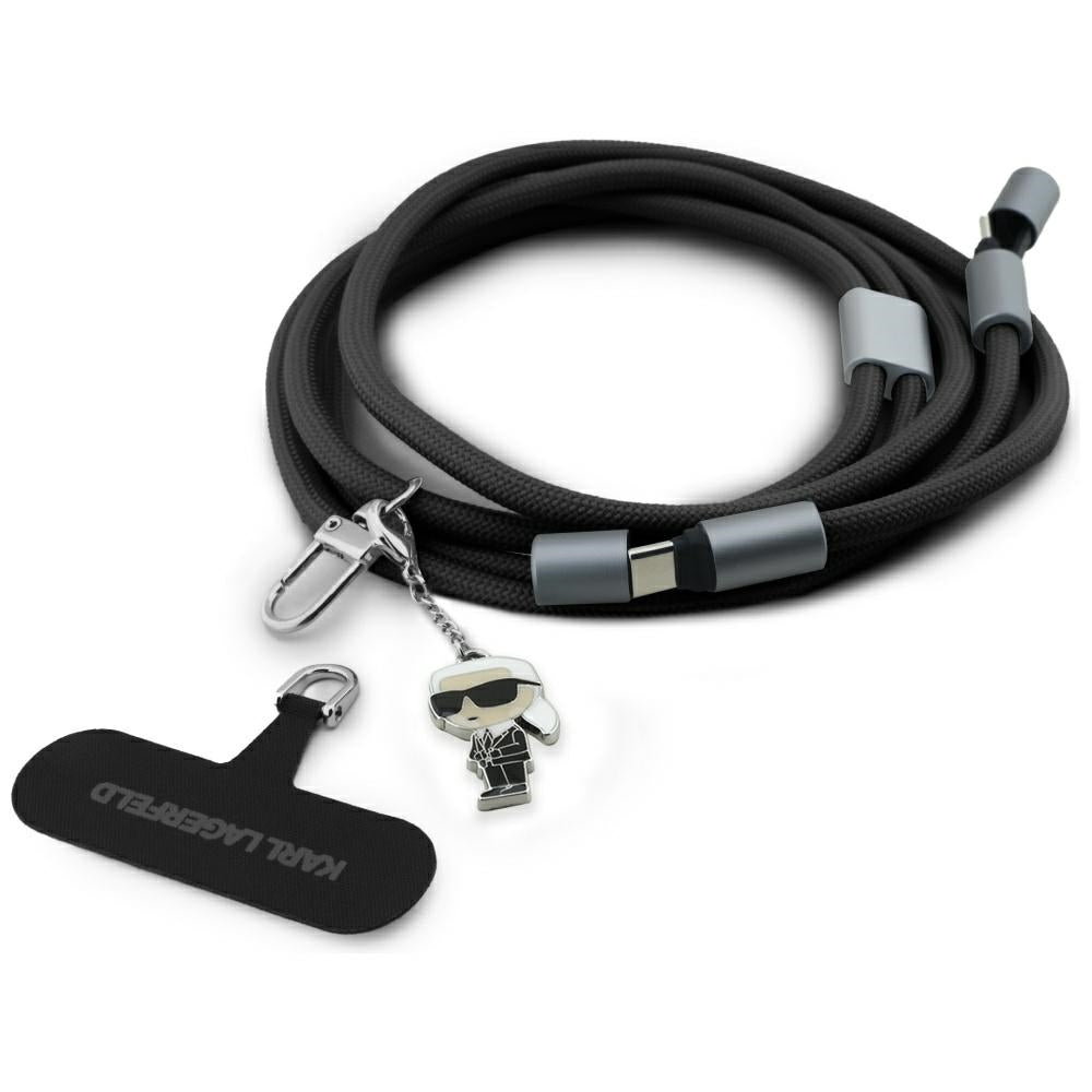 Dátový a nabíjací kábel USB-C - USB-C Karl Lagerfeld Ikonik Charm, 100W, 1,5m, čierny