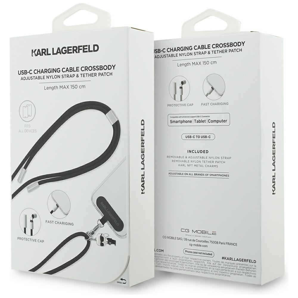 Dátový a nabíjací kábel USB-C - USB-C Karl Lagerfeld Ikonik Charm, 100W, 1,5m, čierny