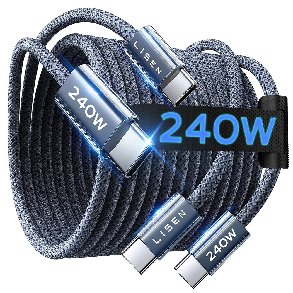 Dátový a nabíjací kábel USB-C - USB-C Lisen, 240W, 2m, Sada 2 kusy, Námornícka modrá YL0123070023