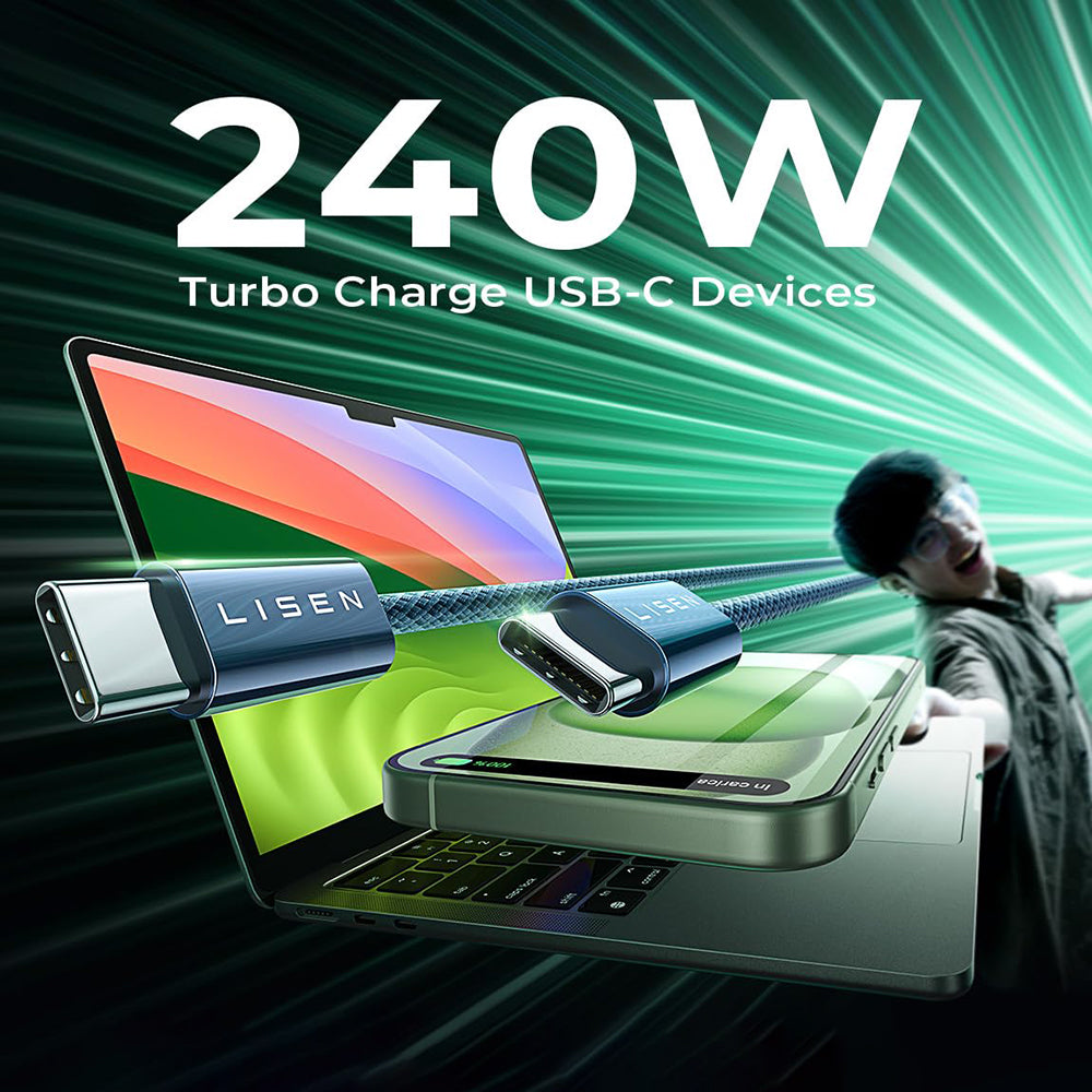 Dátový a nabíjací kábel USB-C - USB-C Lisen, 240W, 2m, Sada 2 kusy, Námornícka modrá YL0123070023
