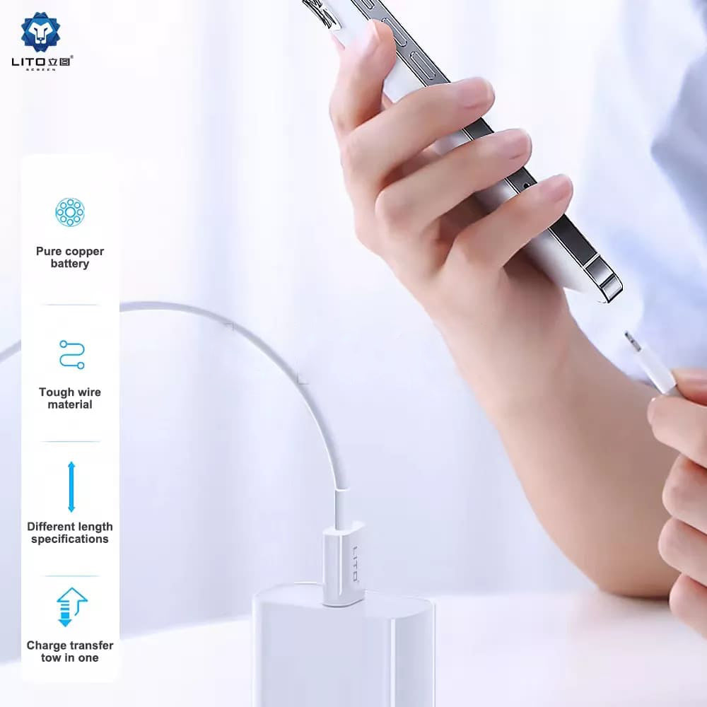 Dátový a nabíjací kábel USB-C - USB-C Lito, 18W, 2m, Biela
