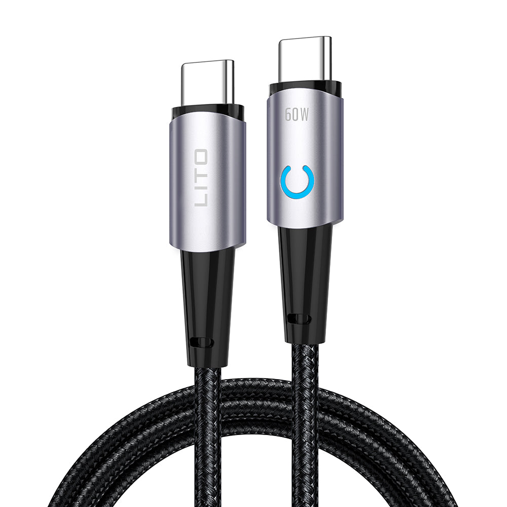 Dátový a nabíjací kábel USB-C - USB-C Lito LD10CC, 60W, 1m, čierny