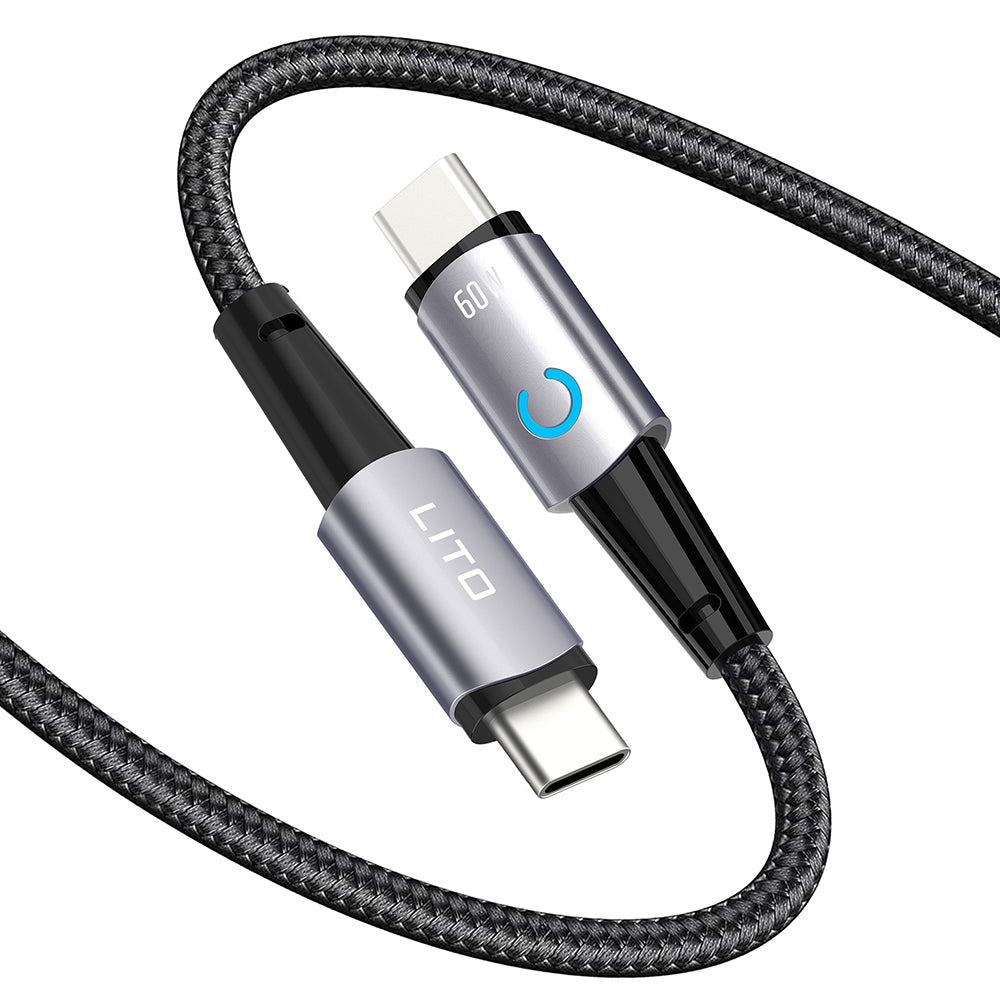 Dátový a nabíjací kábel USB-C - USB-C Lito LD10CC, 60W, 1m, čierny