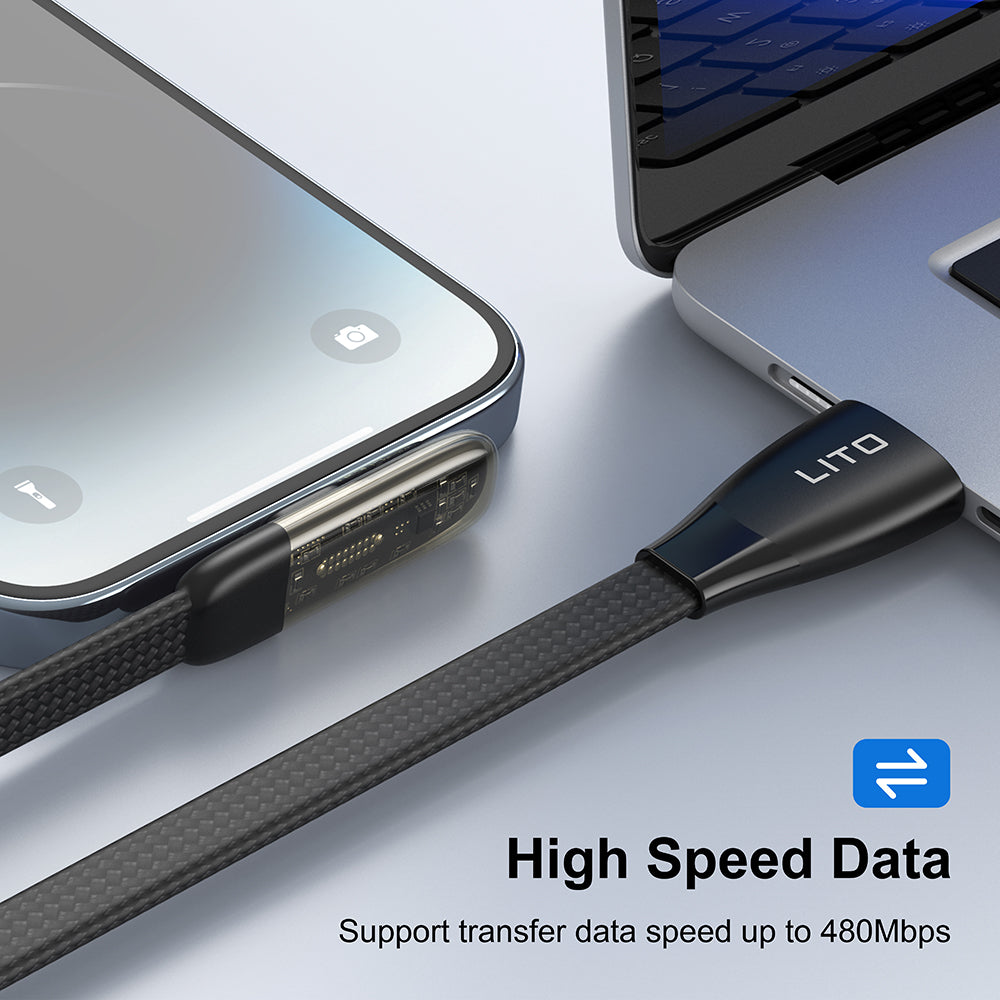 Dátový a nabíjací kábel USB-C - USB-C Lito LD11CC, 60W, 1m, čierny