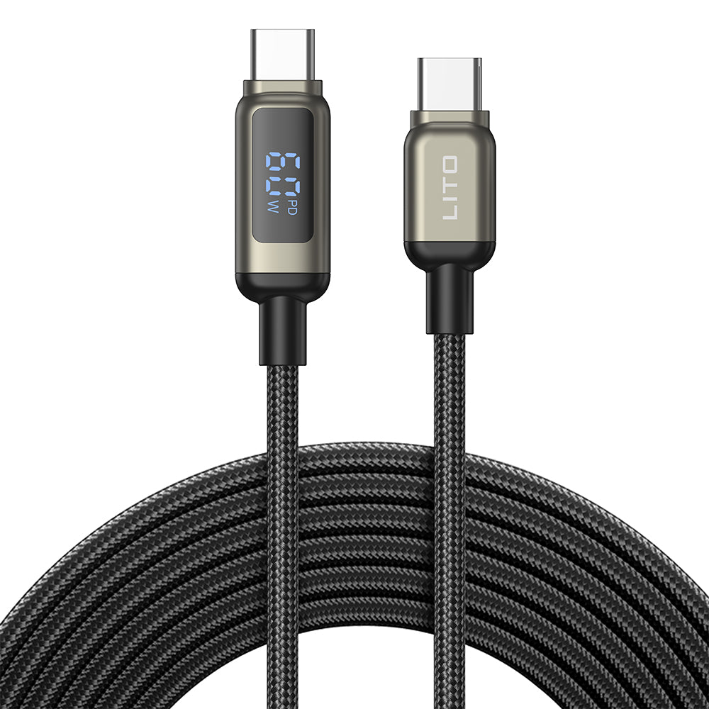 Dátový a nabíjací kábel USB-C - USB-C Lito LD15 Display, 60W, 1m, čierny