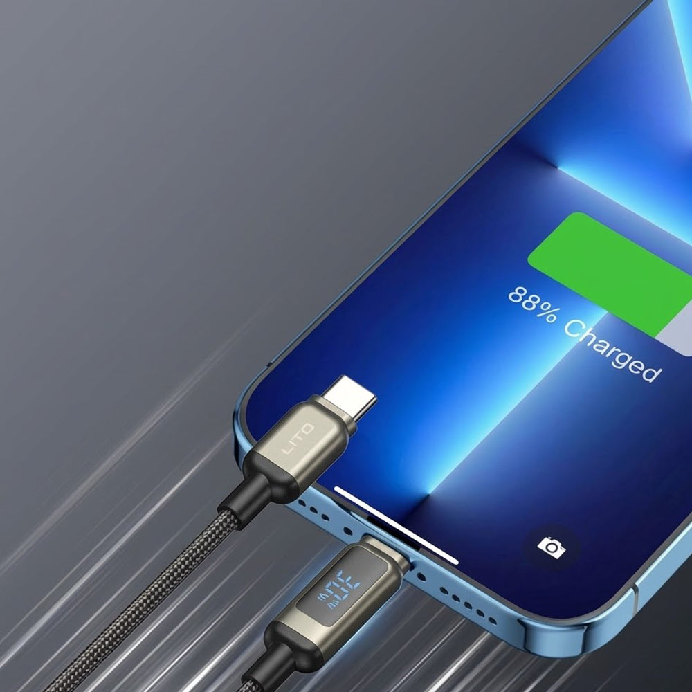 Dátový a nabíjací kábel USB-C - USB-C Lito LD15 Display, 60W, 1m, čierny