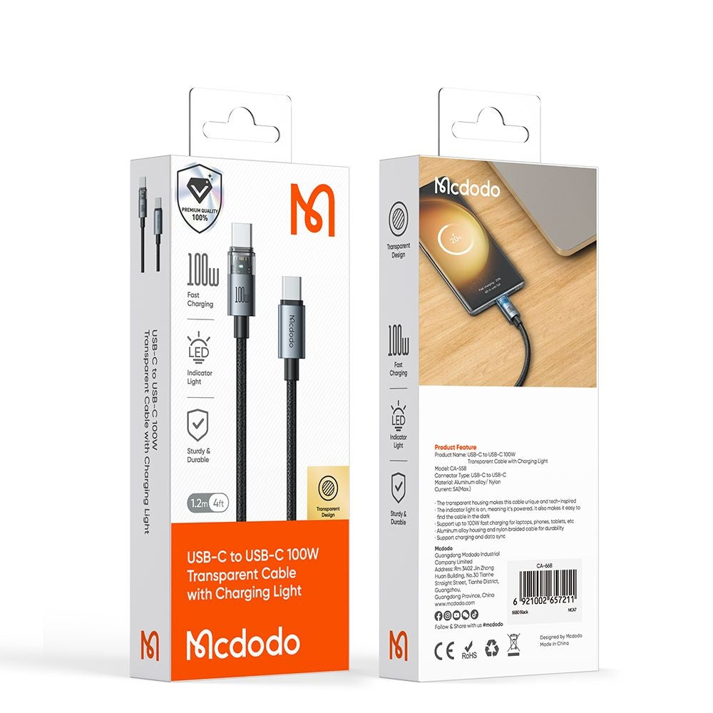 Dátový a nabíjací kábel USB-C - USB-C McDodo CA-5581, 100W, 1.2m, Zlatý