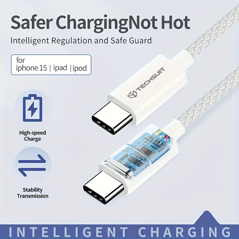 Dátový a nabíjací kábel USB-C - USB-C Techsuit PCB114D, 60W, 1m, Modrý
