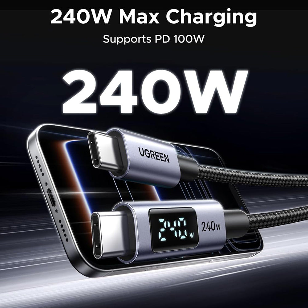 Dátový a nabíjací kábel USB-C - USB-C UGREEN 65866 Display, 240W, 1m, Sivý