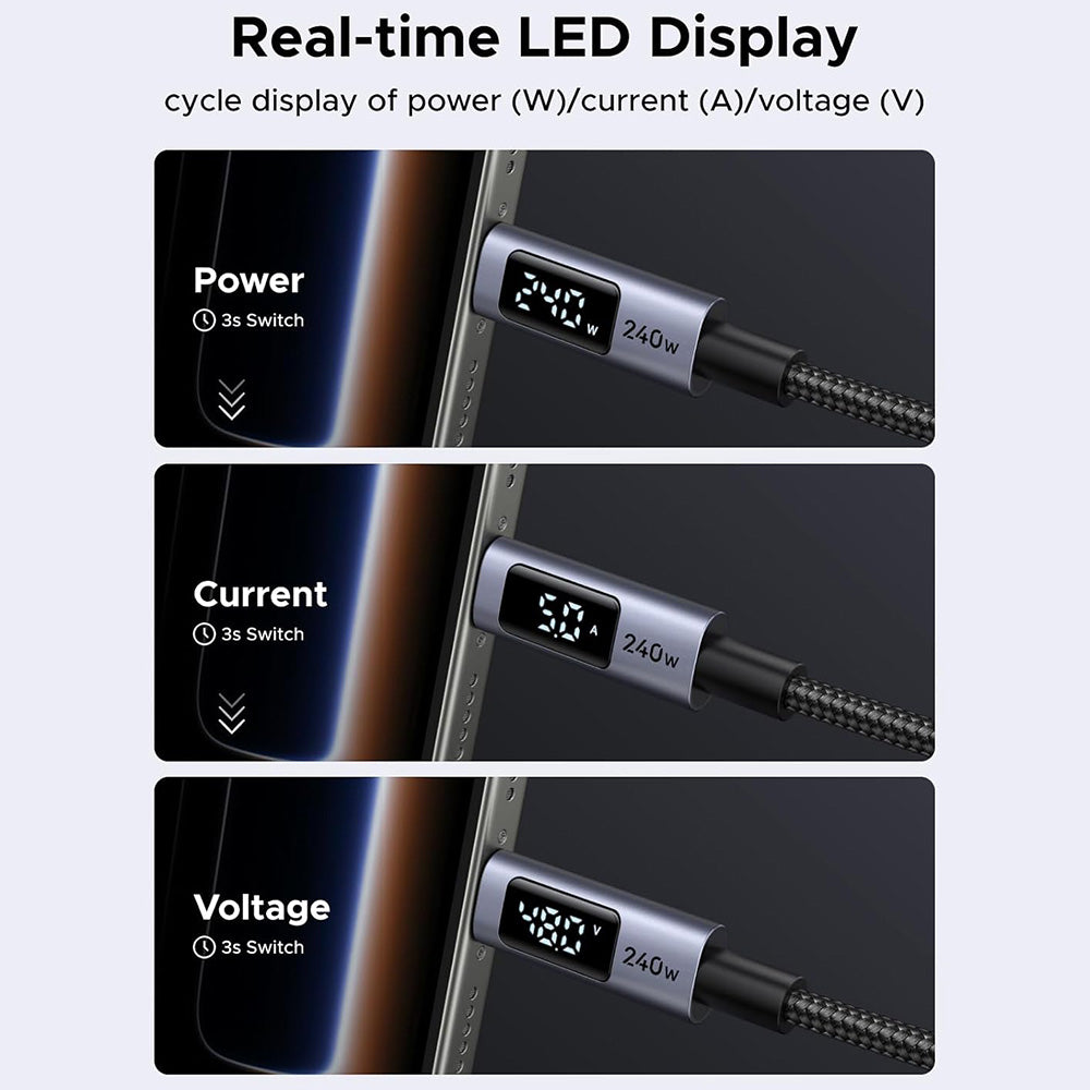 Dátový a nabíjací kábel USB-C - USB-C UGREEN 65866 Display, 240W, 1m, Sivý