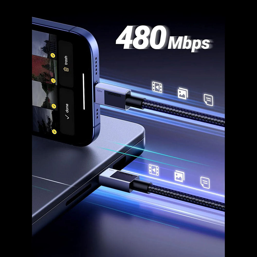 Dátový a nabíjací kábel USB-C - USB-C UGREEN L512, 100W, 1m, Sivý