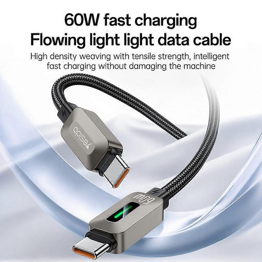 Dátový a nabíjací kábel USB-C - USB-C Yesido CA198, 60W, 1,2 m, čierny