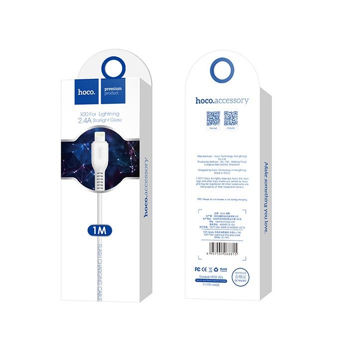 Dátový a nabíjací kábel USB-A - Lightning HOCO Flash X20, 18W, 1m, Biela