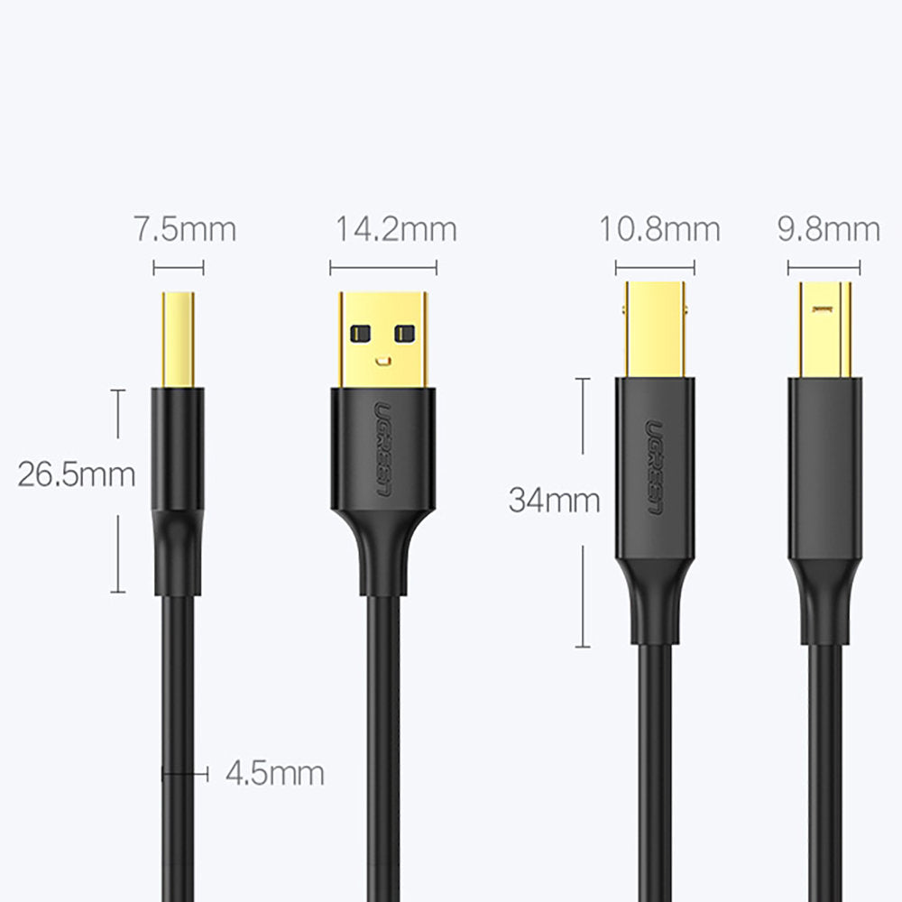 Tlačový kábel UGREEN US135, USB-A - USB-B, 1 m, čierny