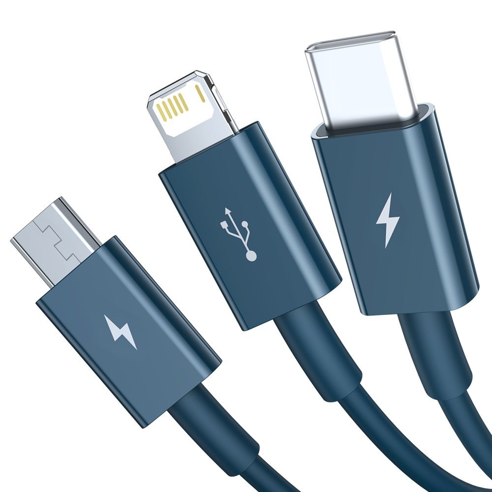 Nabíjací kábel USB-A - Lightning / microUSB / USB-C Baseus Superior série 3v1, 20 W, 1,5 m, modrý CAMLTYS-03