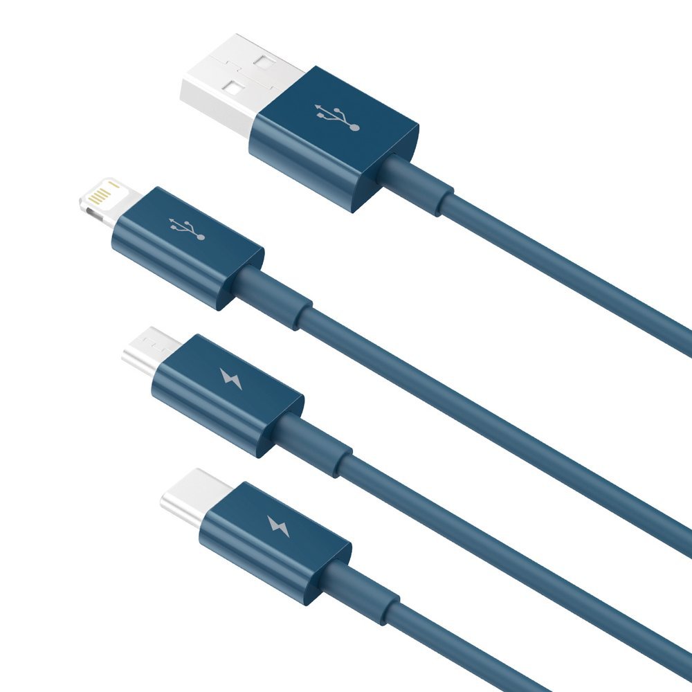 Nabíjací kábel USB-A - Lightning / microUSB / USB-C Baseus Superior série 3v1, 20 W, 1,5 m, modrý CAMLTYS-03