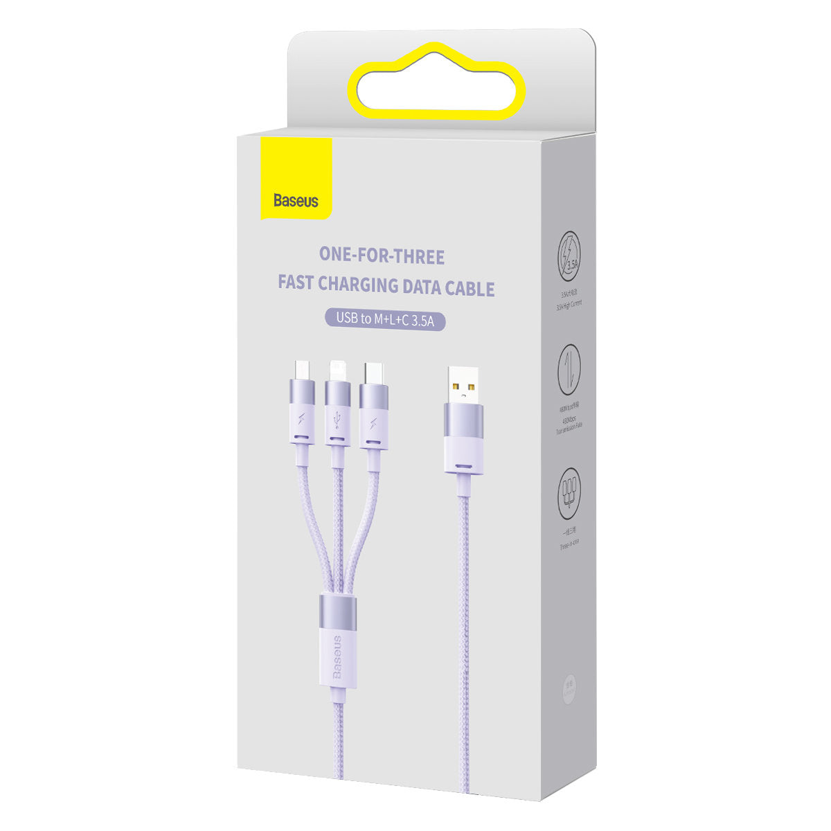 Nabíjací kábel USB-A - Lightning / microUSB / USB-C Baseus StarSpeed 3in1, 20W, 1.2m, Fialový CAXS000005