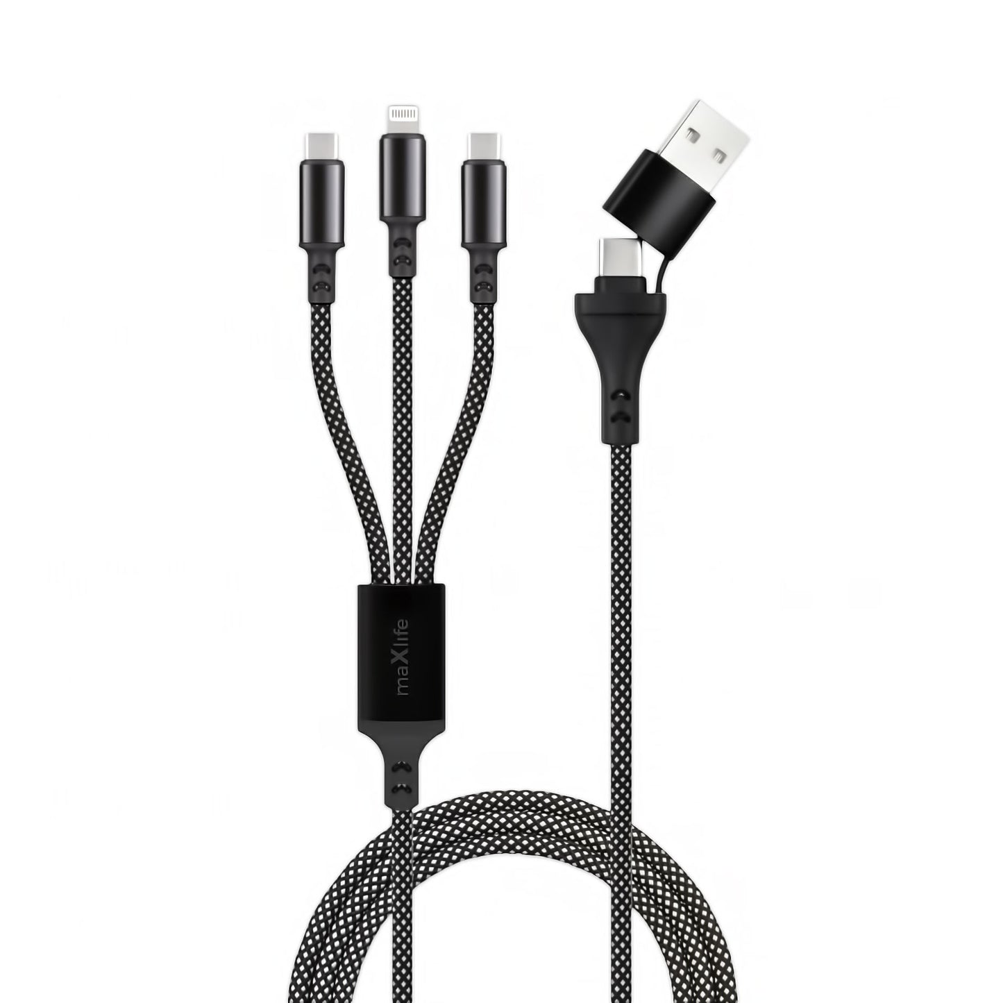 Nabíjací kábel USB-A / USB-C - Lightning / USB-C MaXlife 3v1, 66W, 1m, Čierny