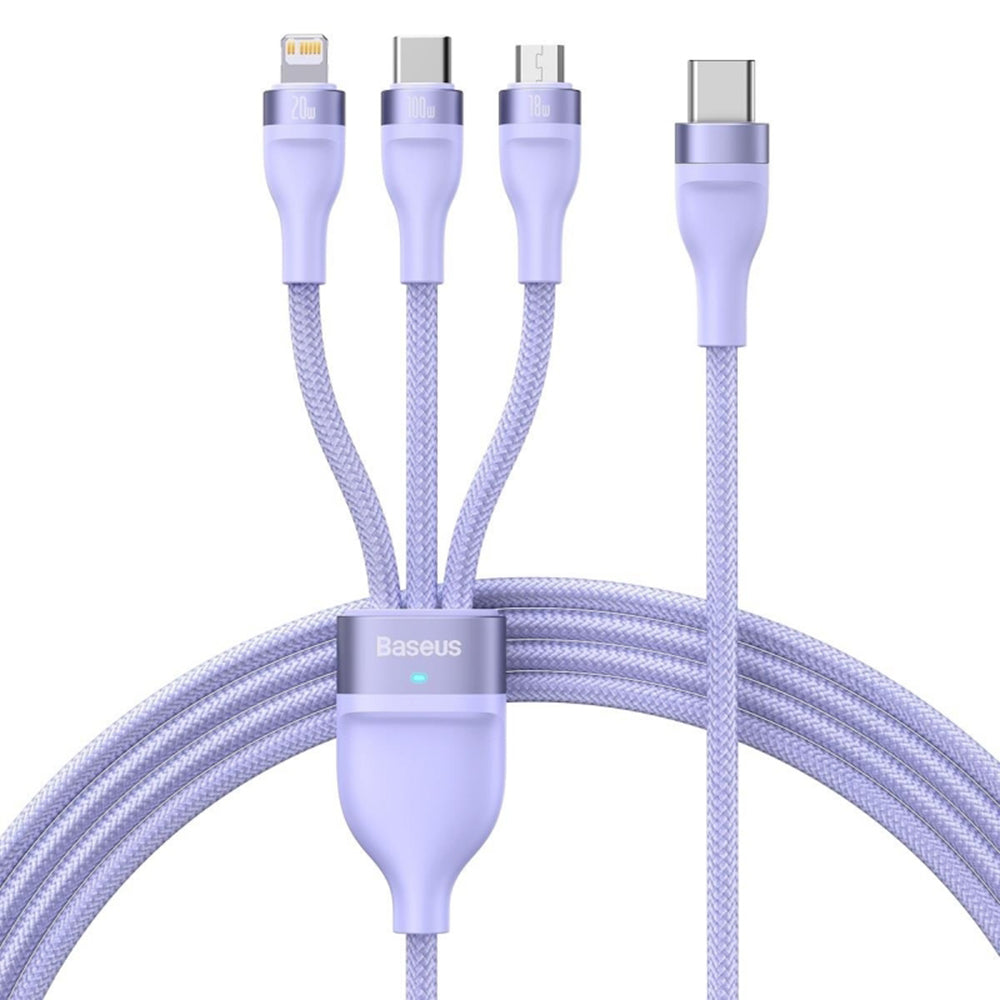 Nabíjací kábel USB-A - Lightning / microUSB / USB-C Baseus Flash Series II 3in1, 100W, 1.2m, Fialový CASS030005