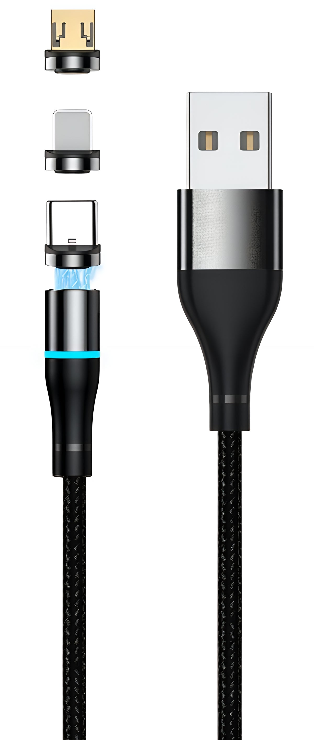 Nabíjací kábel USB-A - Lightning / microUSB / USB-C Setty Magnetic 3in1, 10W, 1m, čierny